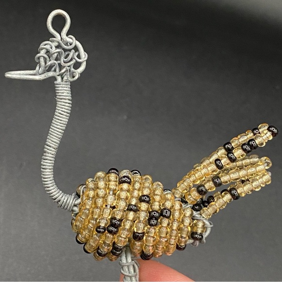 African Beaded Wire Wrapped Cape Ostrich Figurine Pendant - Picture 8 of 11
